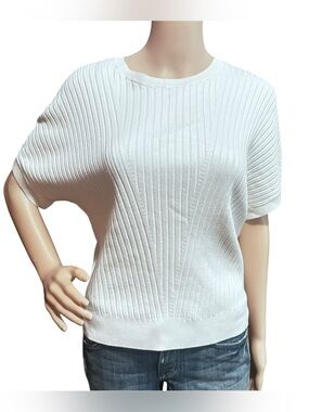 White House Black Market Ribbed Scoop Neck Sweater Sz S Ivory